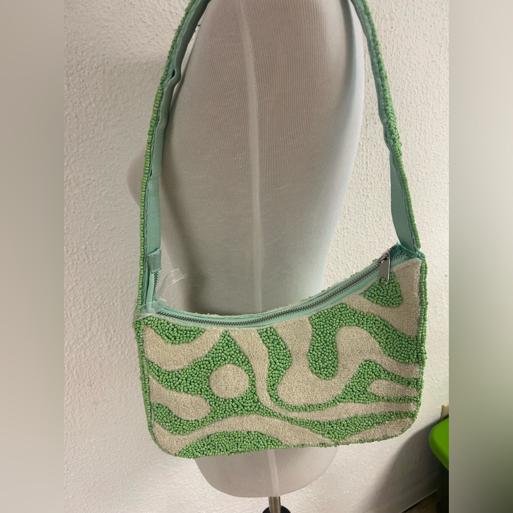 Viral Beaded Shoulder Bag - Lime Green and Cream - Made in India NWT - Picture 2 of 12